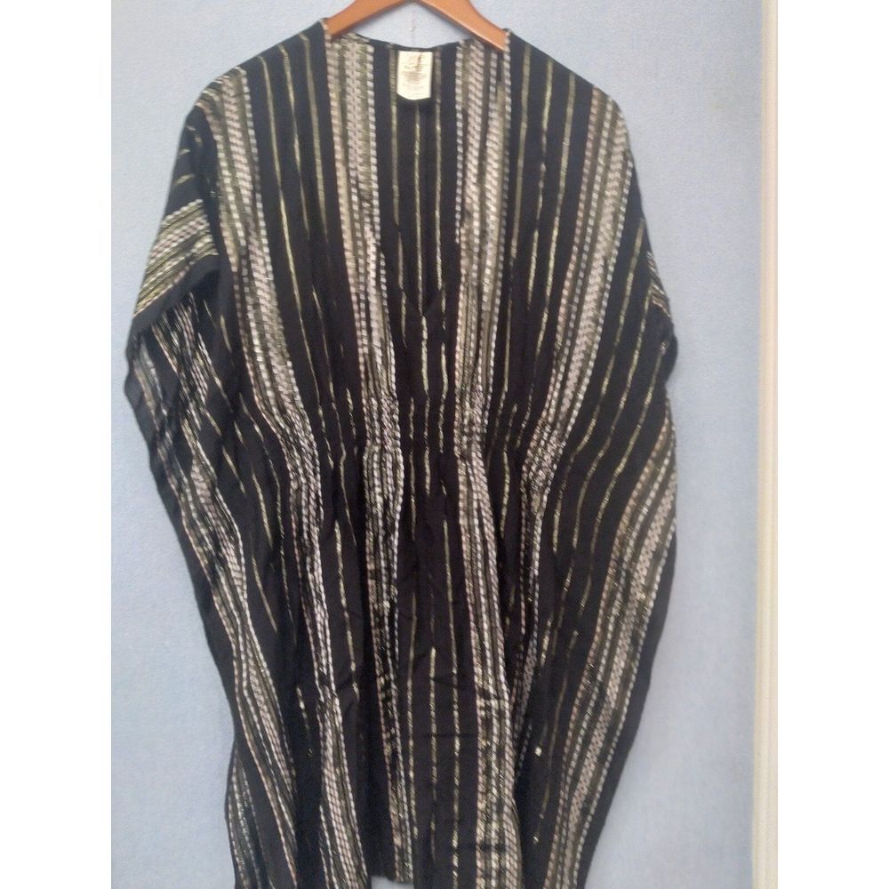 Elegant Black & Silver Striped Kaftan‎ Dress Metallic Evening Wear Loose Fit